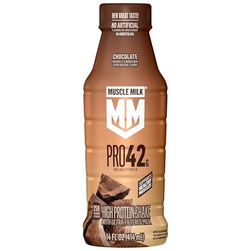 Muscle Milk Pro High Protein Shake, Chocolate, 14 Fl Oz Bottle, Ultra-Filtered Milk, 42g High Quality Protein, 4g Sugar, 250 Calories, No Artificial F