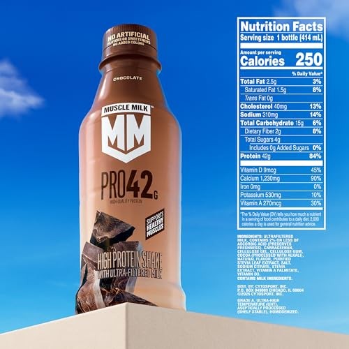 Muscle Milk Pro High Protein Shake, Chocolate, 14 Fl Oz Bottle, Ultra-Filtered Milk, 42g High Quality Protein, 4g Sugar, 250 Calories, No Artificial F thumbnail