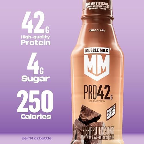 Muscle Milk Pro High Protein Shake, Chocolate, 14 Fl Oz Bottle, Ultra-Filtered Milk, 42g High Quality Protein, 4g Sugar, 250 Calories, No Artificial F thumbnail