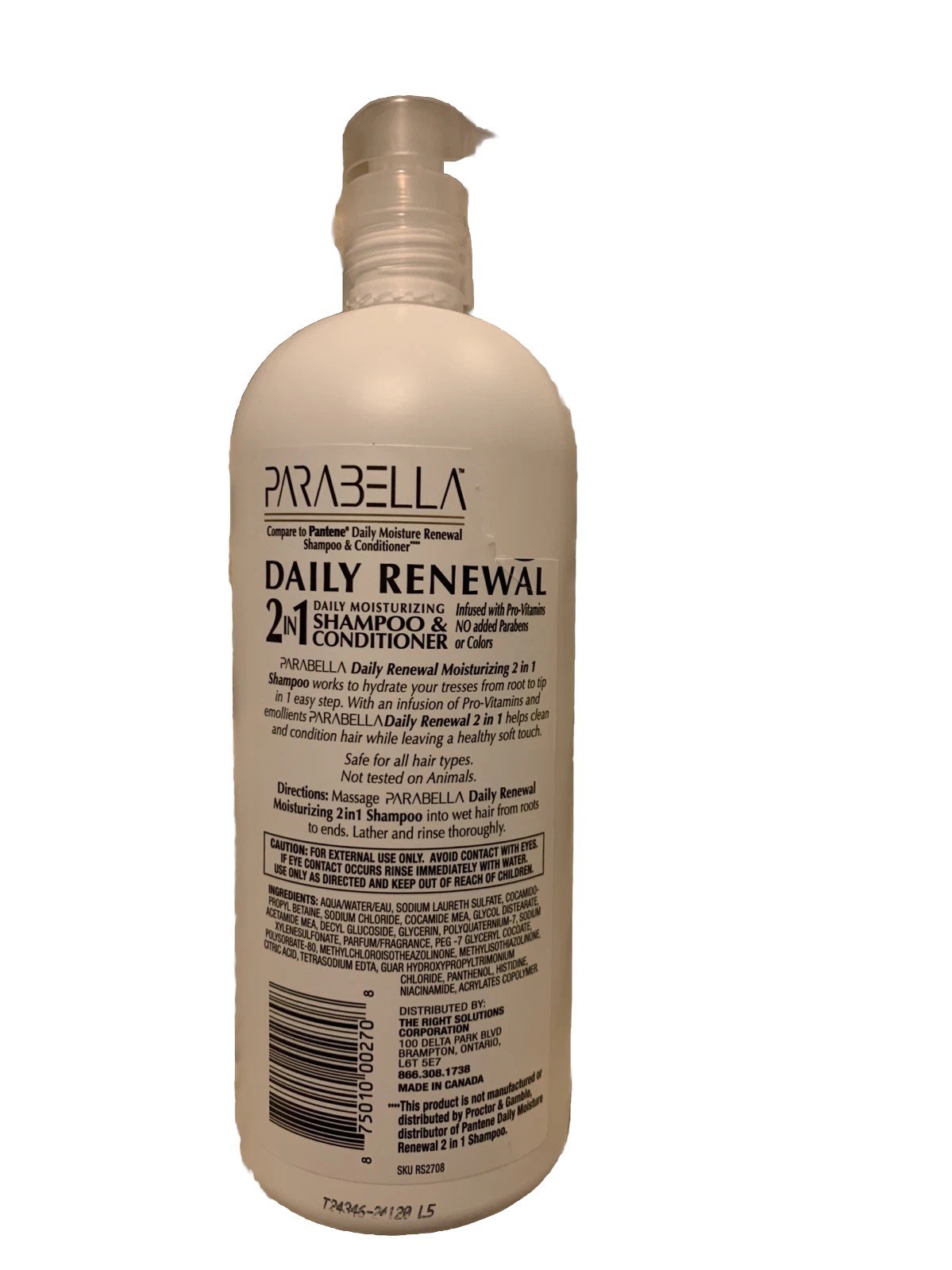 Parabella Daily Renewal 2 in 1 Moisturize Shampoo&Conditioner Paraben Free 28oz thumbnail