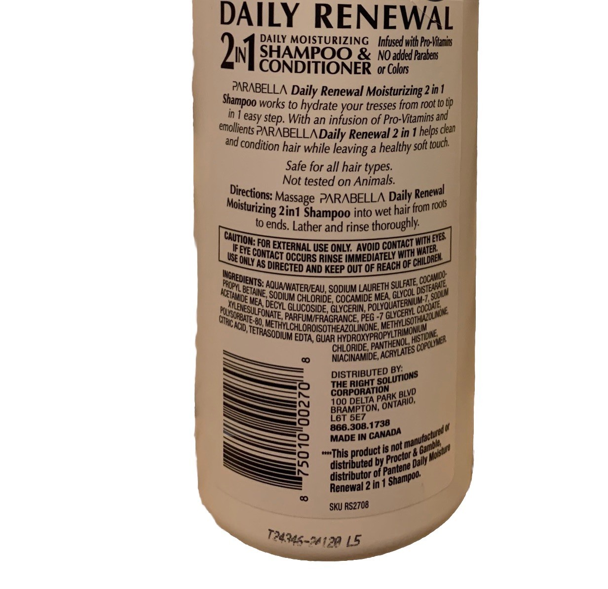 Parabella Daily Renewal 2 in 1 Moisturize Shampoo&Conditioner Paraben Free 28oz thumbnail