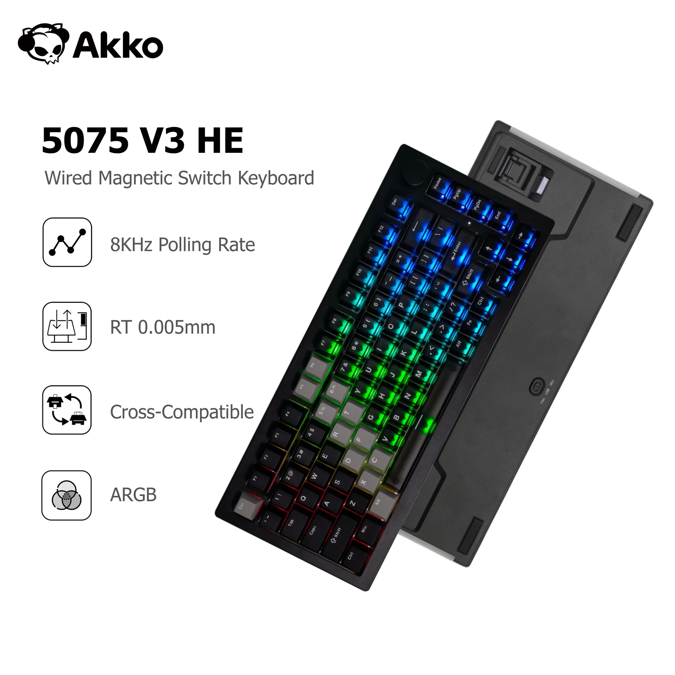 Akko 5075 V3 HE Mechanical Keyboard 75% Magnetic Switch Rapid Trigger 0.005mm 8K Polling Rate RGB Wireless Custom Gamer Keyboard