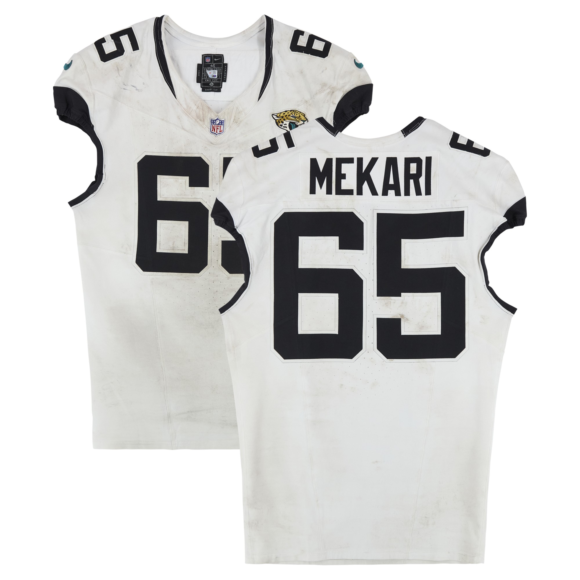 Patrick Mekari Jacksonville Jaguars Game-Used #65 White Nike Jersey Vs. Arizona Cardinals on November 23, 2025