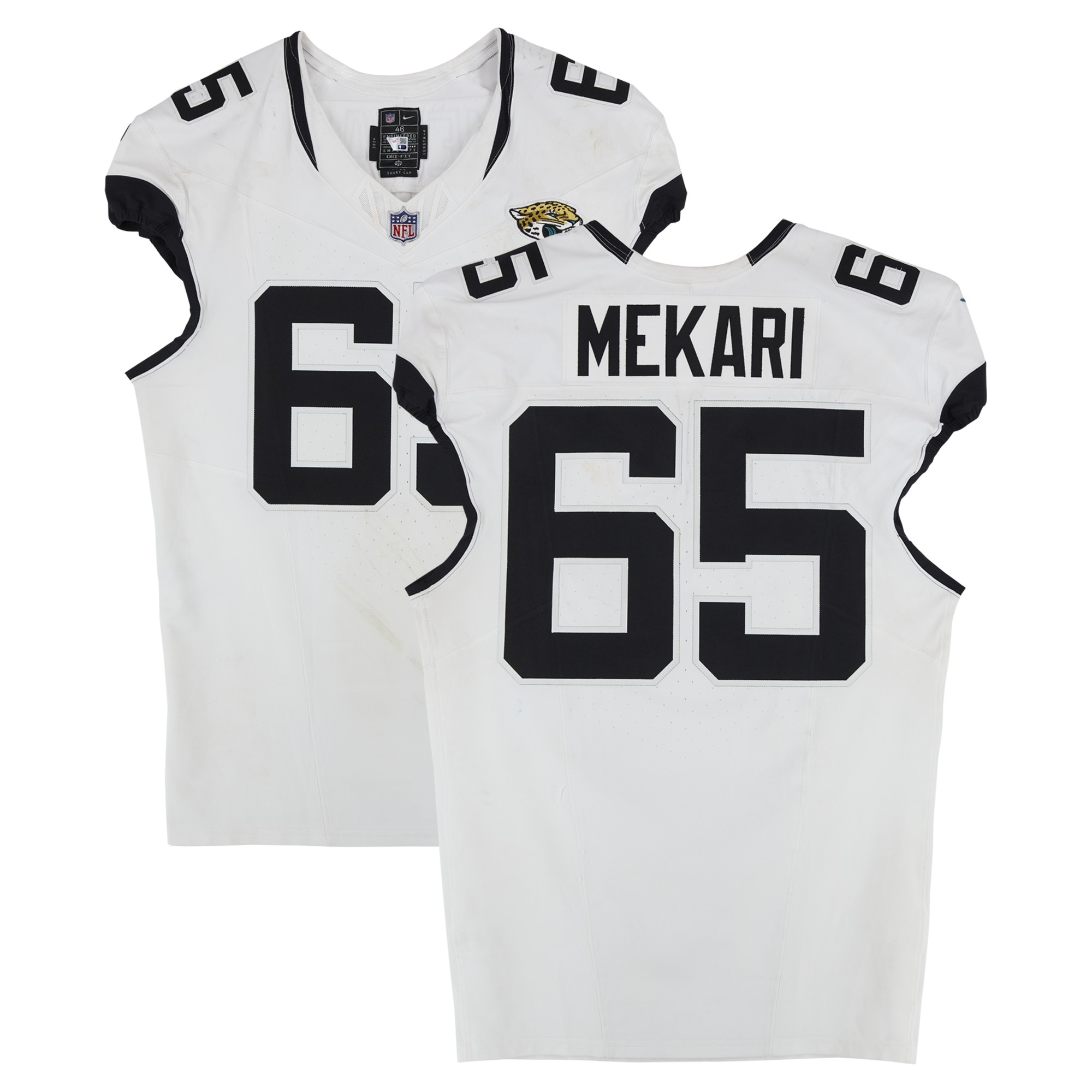 Patrick Mekari Jacksonville Jaguars Game-Used #65 White Nike Jersey Vs. Denver Broncos on December 21, 2025