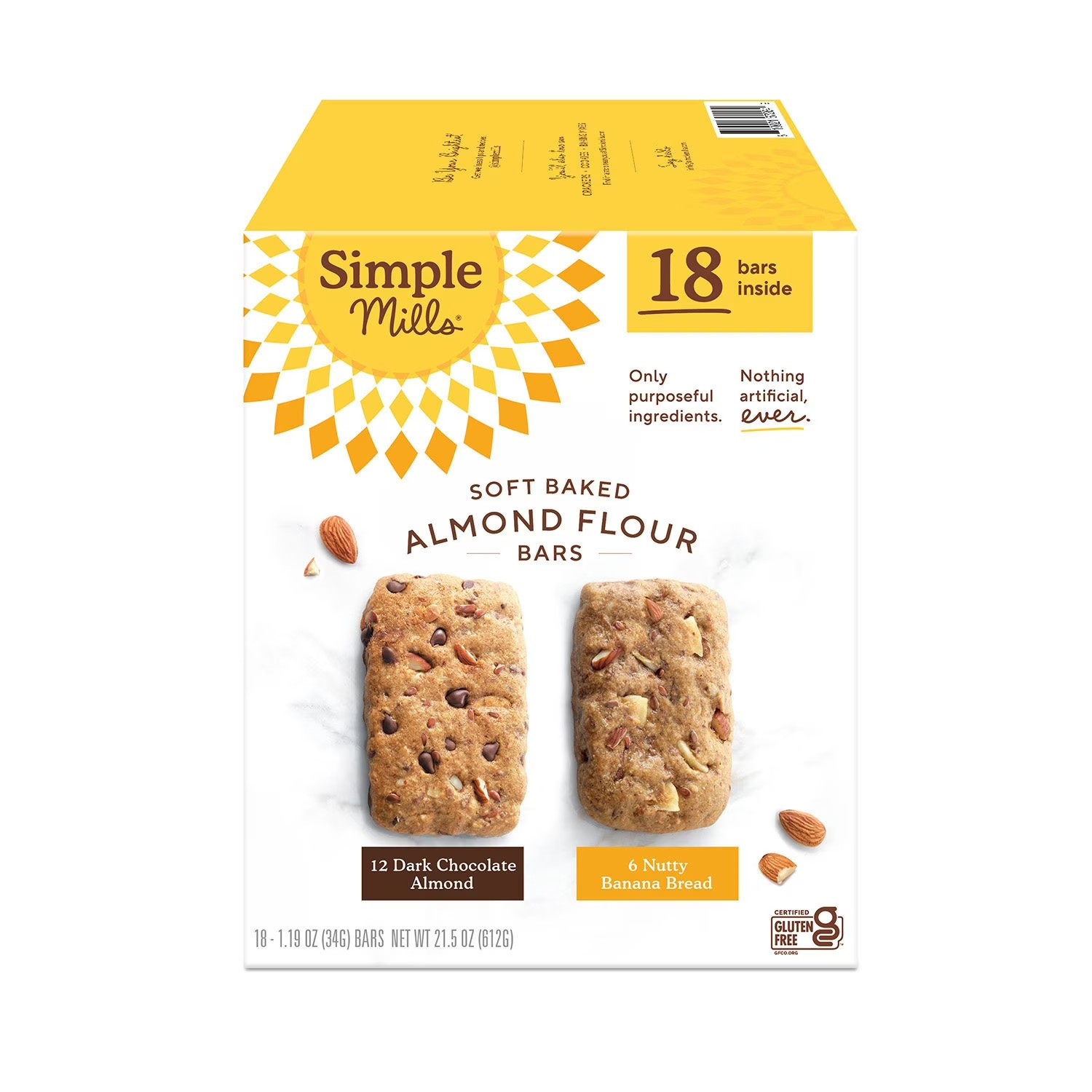 Simple Mills Soft Baked Almond Flour Bars, Variety Pack, 18 Ct