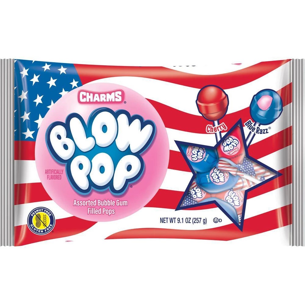 Blow Pops Red White Blue Flag Candy Bag - 9.1oz
