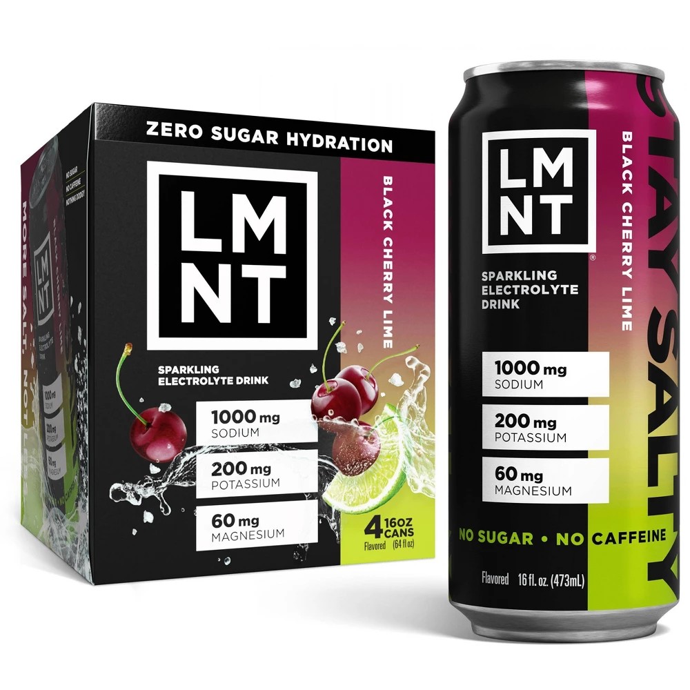 LMNT Black Cherry Lime Salt Zero-Sugar Electrolytes Sports Drink - 4pk/16 Fl Oz