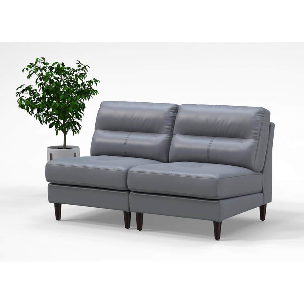 Leather Cushioned High-Back Ergonomic Lobby Armless Chairs in Gray with Integrated Charging Table for 2 Persons