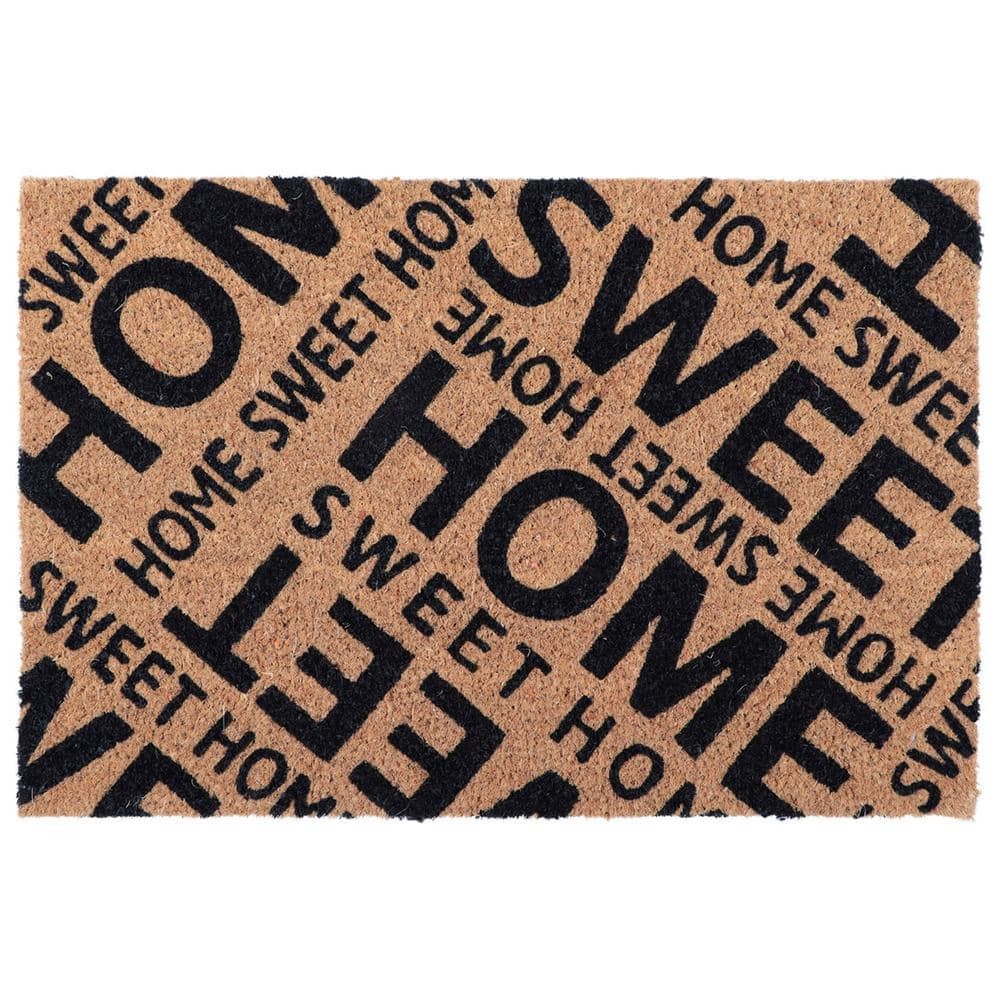 Door Scraper Beige 16 in. X 24 in. Natural Home Sweet Home Printed Front Door Mat Coir Coco Fibers and Rubber Backing
