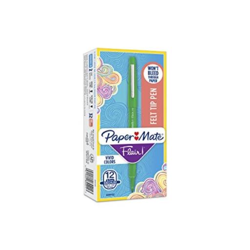 Paper Mate Flair Felt Tip Pens  Medium Point (0.7mm)  Green  12 Count