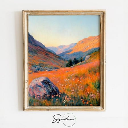Rustic Mountain Landscape Poster  Scenic Panoramic View  Cottagecore Wall Art  Warm Sunset Colors  Nature Decor for Home 4081 Home Decor  8x12 UNFRAME