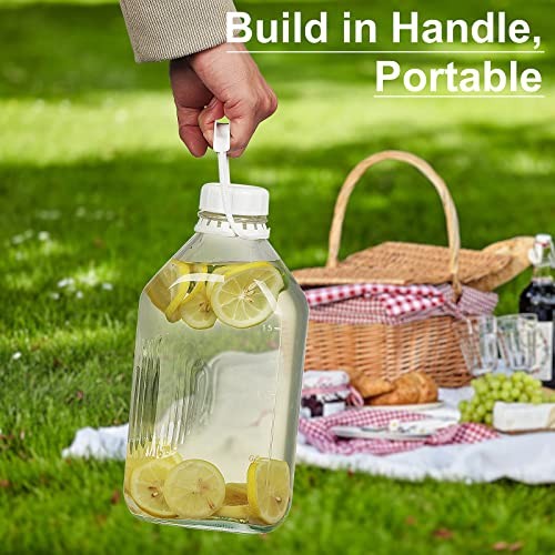 Syntic 4 Pack 2 Qt Glass Milk Bottles with Handle and Airtight Reusable Screw Lids, 1/2 Gal Glass Water & Juice Bottles with 2 Pour Spouts, 64 Oz Milk thumbnail