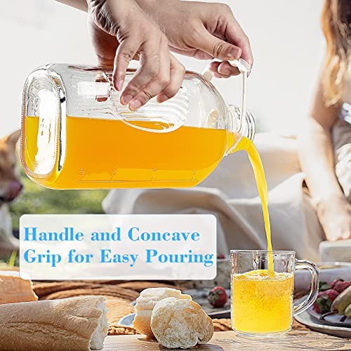 Syntic 4 Pack 2 Qt Glass Milk Bottles with Handle and Airtight Reusable Screw Lids, 1/2 Gal Glass Water & Juice Bottles with 2 Pour Spouts, 64 Oz Milk thumbnail