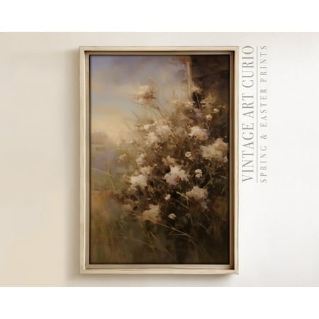 Vintage Moody Spring Wildflower Landscape  Floral Cottagecore Wall Art for Dark Farmhouse Decor  Antique Scenery Home Decor #3443  24x36 UNFRAMED