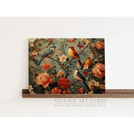 Chinoiserie Wall Art with Vibrant Birds and Blossoms  Oriental Nature Decor for Elegant Home Styling  Dacn008 Home Decor #3439  16x24 UNFRAMED