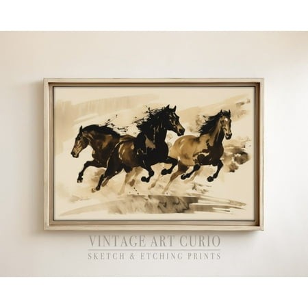 Horse Wall Art  Vintage Horse Print  Wild Horses Xl Print  Rustic Horse Drawing  Stallion Sketch Home Decor #3619  24x36 UNFRAMED