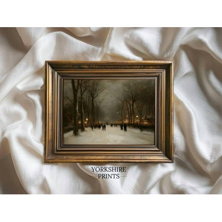 Vintage Winter Evening Stroll  Moody Winter Wall Art  Snowy Street Scene Home Decor #3619  12x18 UNFRAMED