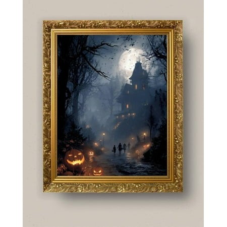 Haunted House Print  Spooky Full Moon Gothic Art (+) Home Decor #2292  Unframed Poster Size 24x36