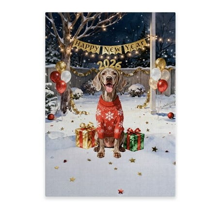 Happy New Year 2026 Weimaraner Holiday Balloons Party Snow Vertical Matte Canvas Poster Weim Gray Ghost Dog Lover Wall Art Home Decor - 13018