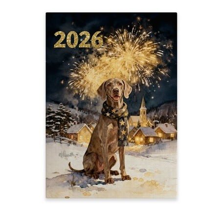 Weimaraner Happy New Year 2026 with Fireworks on New Year S Eve Vertical Matte Canvas Poster Weim Gray Ghost Dog Lover Wall Art Home Decor - 12022