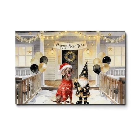 Happy New Year 2026 Weimaraner Santa Gnome Holiday Party Snow Horizontal Matte Canvas Poster Weim Gray Ghost Dog Lover Wall Art Home Decor - 13019