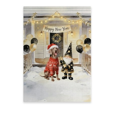 Happy New Year 2026 Weimaraner Santa Gnome Holiday Party Snow Vertical Matte Canvas Poster Weim Gray Ghost Dog Lover Wall Art Home Decor - 13019