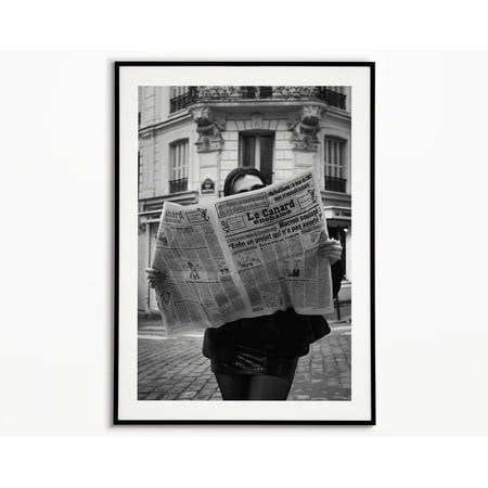 Paris Photography Poster Vintage Woman Reading Newspaper  Unframed Paper Poster 11x14in