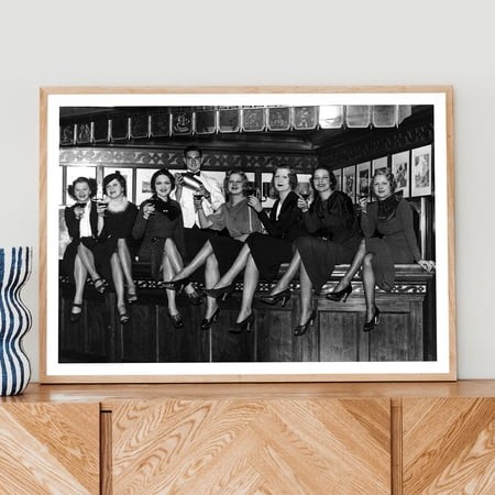 Vintage Black and White Art Women at Speakeasy Bar  Unframed Paper Poster 16x20in