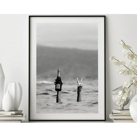 Woman with Champagne Beach Poster Feminist Wall Art  Unframed Canvas 12x16in