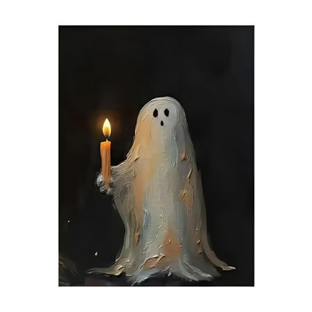 CCOCC 2026 New Little Ghost Painting Core Vintage Cute Poster Gothic Dark Academia Wall Art Halloween Goth Pictures Holding Candle Canvas Prints Hallo