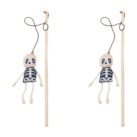 SHENGXINY 2PCS Cat Toys  2026 Halloween Pet Toy  Feather Stick  Pumpkin/Ghost Design - Festive Kitten Interactive Toy Gray 15.75x1in