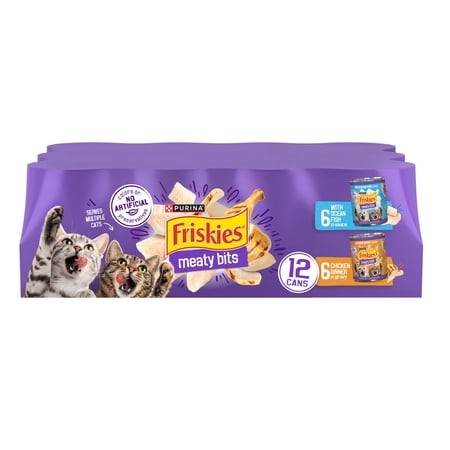 Purina Friskies Meaty Bits Ocean Fish & Chicken Dinner Flavor Chunks Wet Cat Food Variety Pack  13.5 Oz Cans (12 Pack)