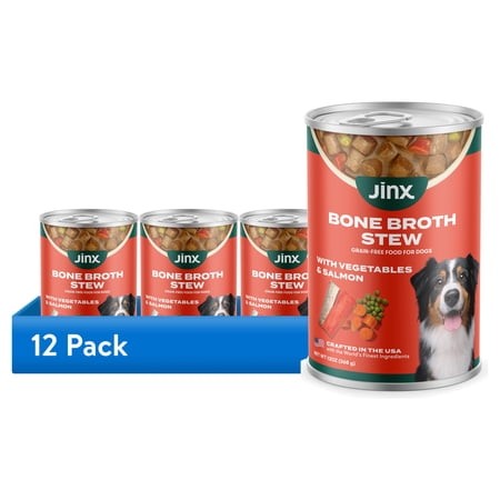 (12 Pack) Jinx Bone Broth Stew Grain-Free Salmon & Vegetables Wet Dog Food  13 Oz Can