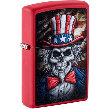 Zippo Lighter - Customized Message on Uncle Skeleton Red Matte Pocket 46696