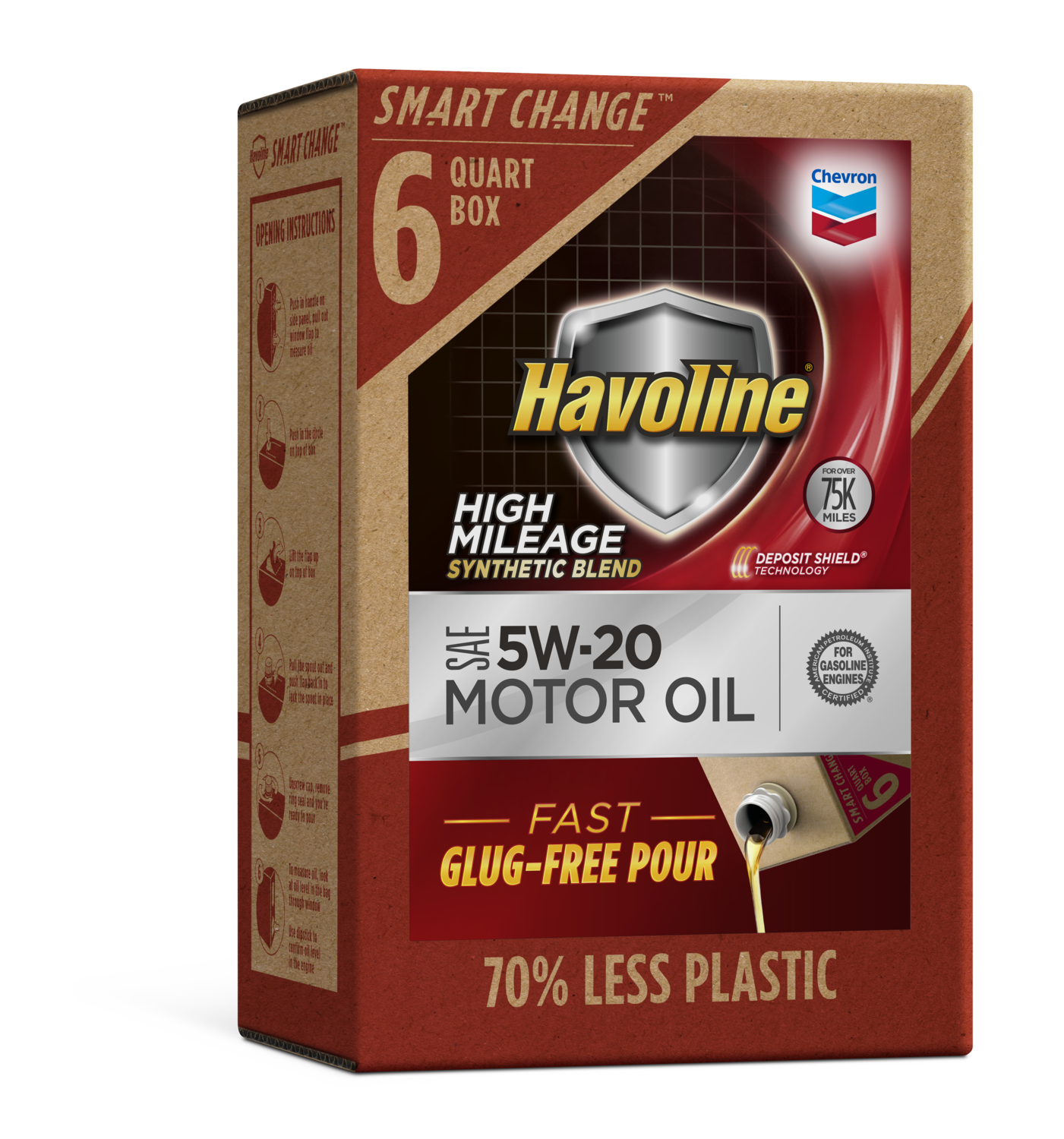 Chevron Havoline High Mileage Synthetic Technology Motor Oil 5W-20  6 Quart Smart Change Box