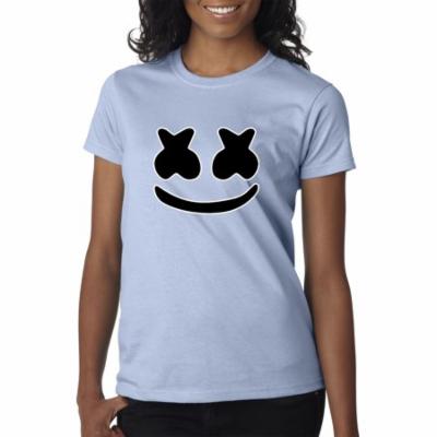 Trendy USA 1136 - Women's T-Shirt Marshmello DJ Smiley Face XL Light Blue