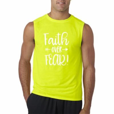 Trendy USA 1253 - Men's Sleeveless Faith Over Fear Script XL Safety Green