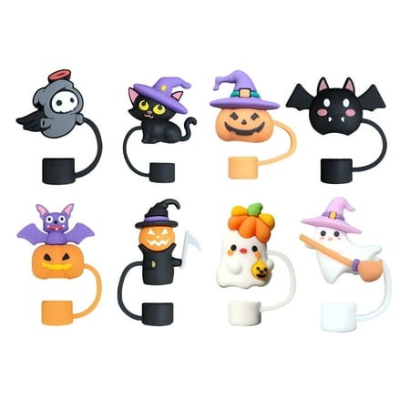 ACDANC 2026 New Halloween Straw Covers Reusable Drinking Straw Cover Cap Pumpkin Ghosts Design 10Mm Straw Toppers Halloween Decorations Straws Protect