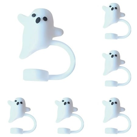 ACDANC 2026 New 6Pcs Halloween Straw Cover Cap for Cup Tumbler Reusable Cute White Ghost Drinking Straw Topper Gifts for Halloween White Ghosts