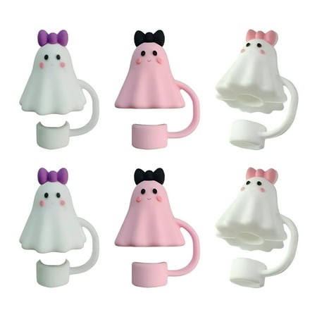 ACDANC 2026 New 6 Pcs Cute Ghost Straw Cover Caps Silicone Reusable Drinking Straw Topper Funny Tumbler Accessories for Halloween Gifts for Party Home