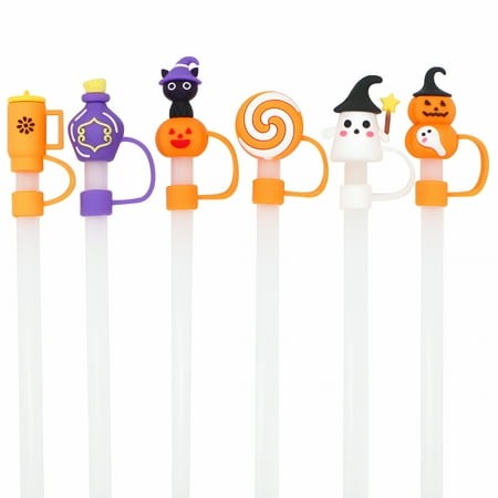ACDANC 2026 New Halloween Straw Toppers for Tumblers; Pumpkin Ghost Patterned Reusable Straws; Premium Pvc Halloween Straw Protectors; Festive Accesso