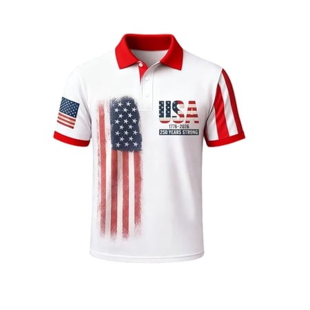 WEIWEN 4th of July USA Polo T Shirts for Men Big and Tall Short Sleeve Patriotic Graphic Golf Shirts Button Collar T Shirt Polo Shirts White L