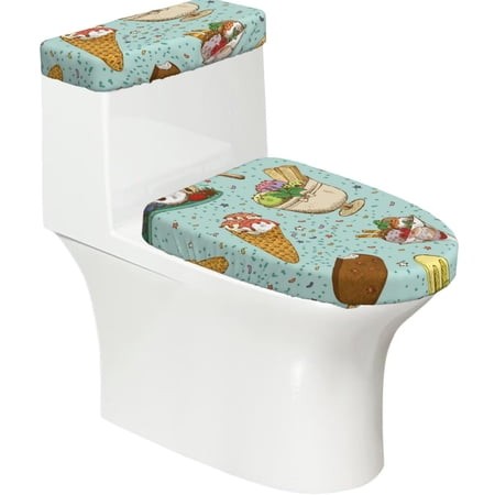 Icecream Ice Cream Sweet 2-Piece Elastic Toilet Lid and Tank Cover Set Soft Universal Fit Bathroom Decor Protector
