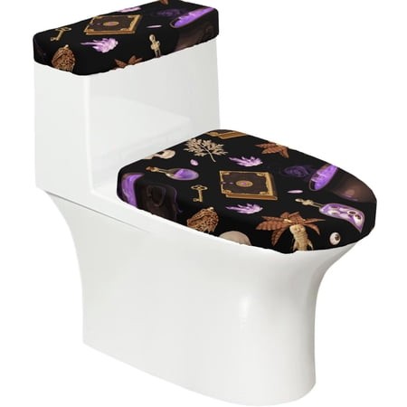 Magic Skull Book Witchcraft 2-Piece Elastic Toilet Lid and Tank Cover Set Soft Universal Fit Bathroom Decor Protector