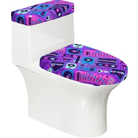 Music Party Audio Neon Night 2-Piece Elastic Toilet Lid and Tank Cover Set Soft Universal Fit Bathroom Decor Protector