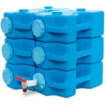 6 Pack 3 Gallon BPA Free Long Term Water Storage Containers Stackable Leak Proof Blue AquaBrick Emergency Water & Dry Food Storage Holds 20 Lbs Dry Go