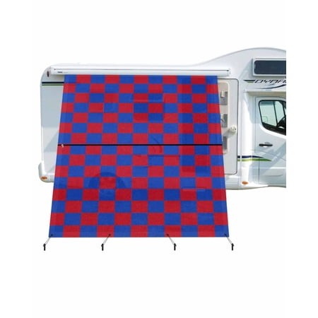 4th of July RV Awning Sun Shade Screen 9 X7  Blue Red Buffalo Plaid Mesh Sunscreen Freedom Awning Shade Screen with Zipper UV Blocker Completed Kits O