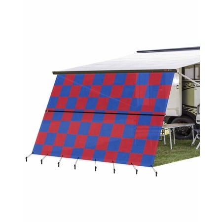 4th of July RV Awning Sun Shade Screen 9 X15.3  Blue Red Buffalo Plaid Mesh Sunscreen Freedom Awning Shade Screen with Zipper UV Blocker Completed Kit