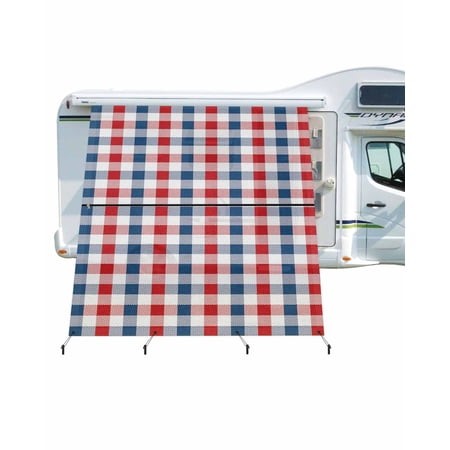 4th of July RV Awning Sun Shade Screen 9 X7  Blue and Red Buffalo Plaid Mesh Sunscreen Patriotic Check Awning Shade Screen with Zipper UV Blocker Comp
