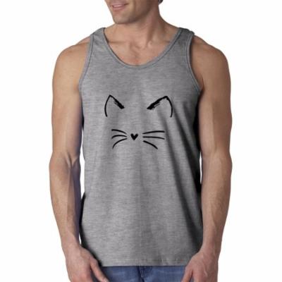 New Way 1128 - Men's Tank-Top Cat Whiskers Silhouette Heart Nose 2XL Heather Grey